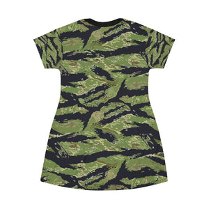 All Over Print T-Shirt Dress - Military Tiger Stripe Jungle Camouflage