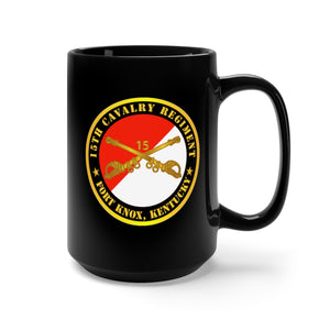 Black Mug 15oz - Army - 15th Cavalry Regiment -  Ft Knox, KY w Cav Branch