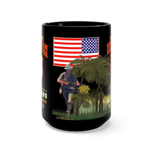 Black Mug 15oz - Army - Special Forces - Recon Team - Bushmaster with Vietnam War Ribbon