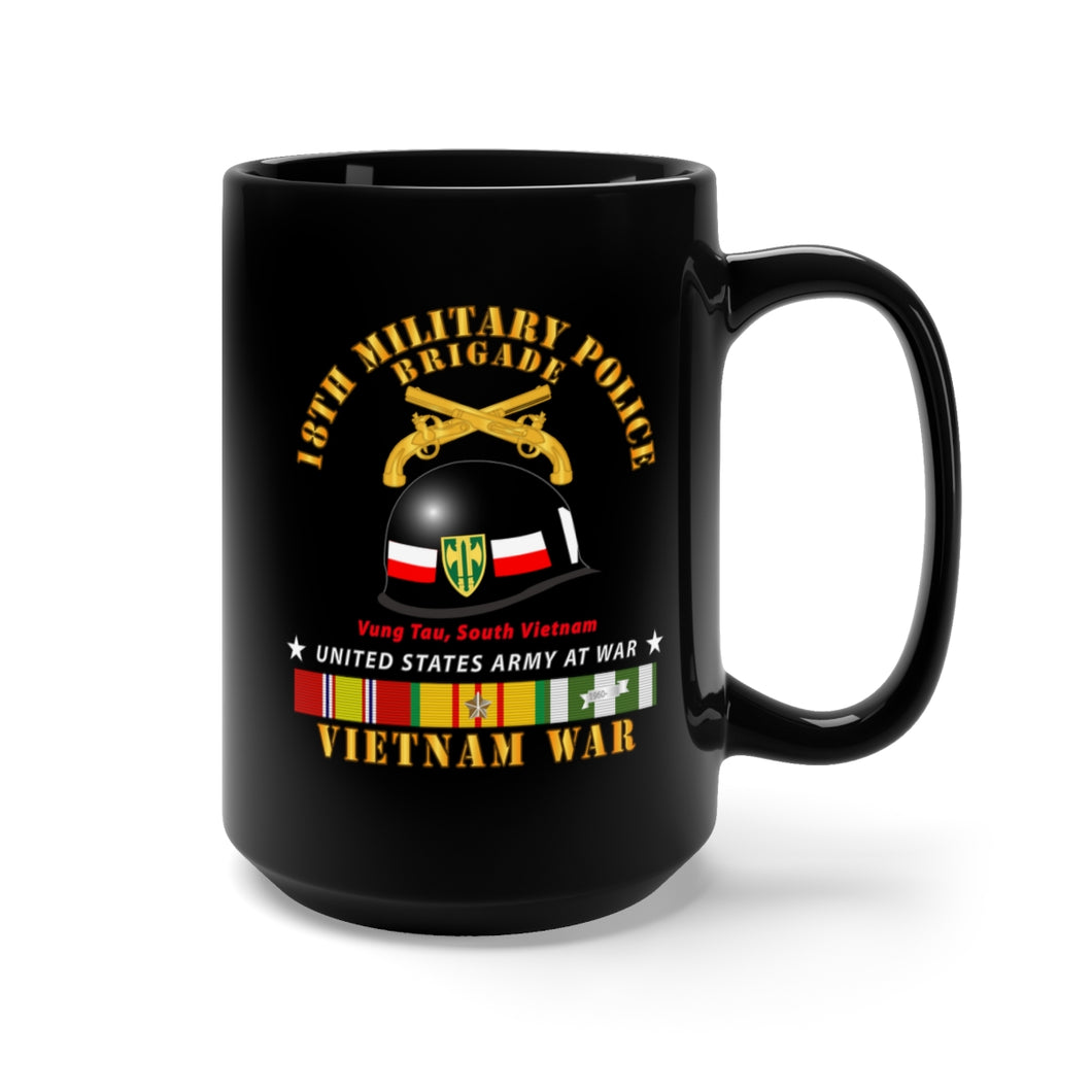 Black Mug 15oz - Army - 18th MP Brigade - Helmet - Vietnam w SVCV1