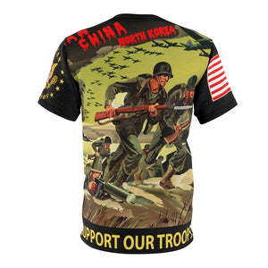 All Over Printing - Army - Support Our Troops Against Iran, China and North Korea - Tattered US Flag - American Patriot