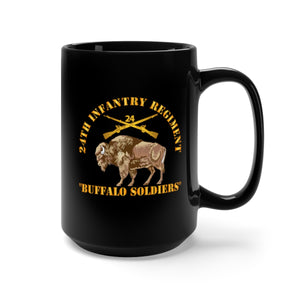 Black Mug 15oz - Army - 24th Infantry Regiment - Buffalo Soldiers w 24th Inf Branch Insignia