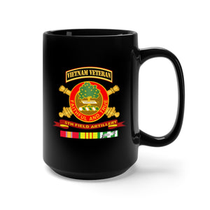 Black Mug 15oz - Army - 5th Field Artillery w Br - Ribbon VN SVC Vet Tab