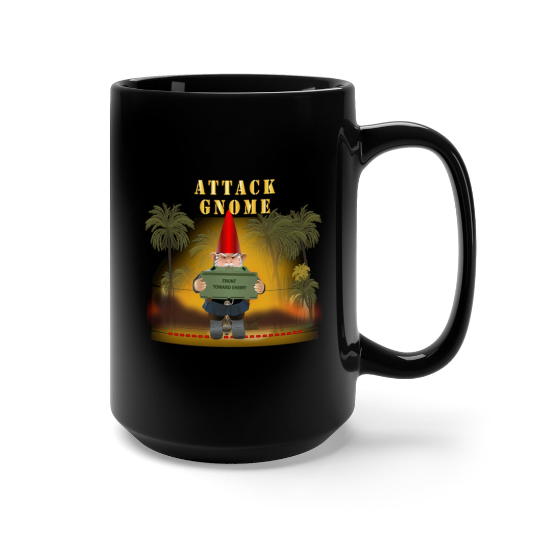 Black Mug 15oz - Attack Gnome w Claymore - Grenade w Fire w Jungle X 300