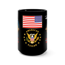 Load image into Gallery viewer, Black Mug 15oz - Navy - Take Your Track at the Wheel - 50, 000 Men Wanted - USN - American Sailor
