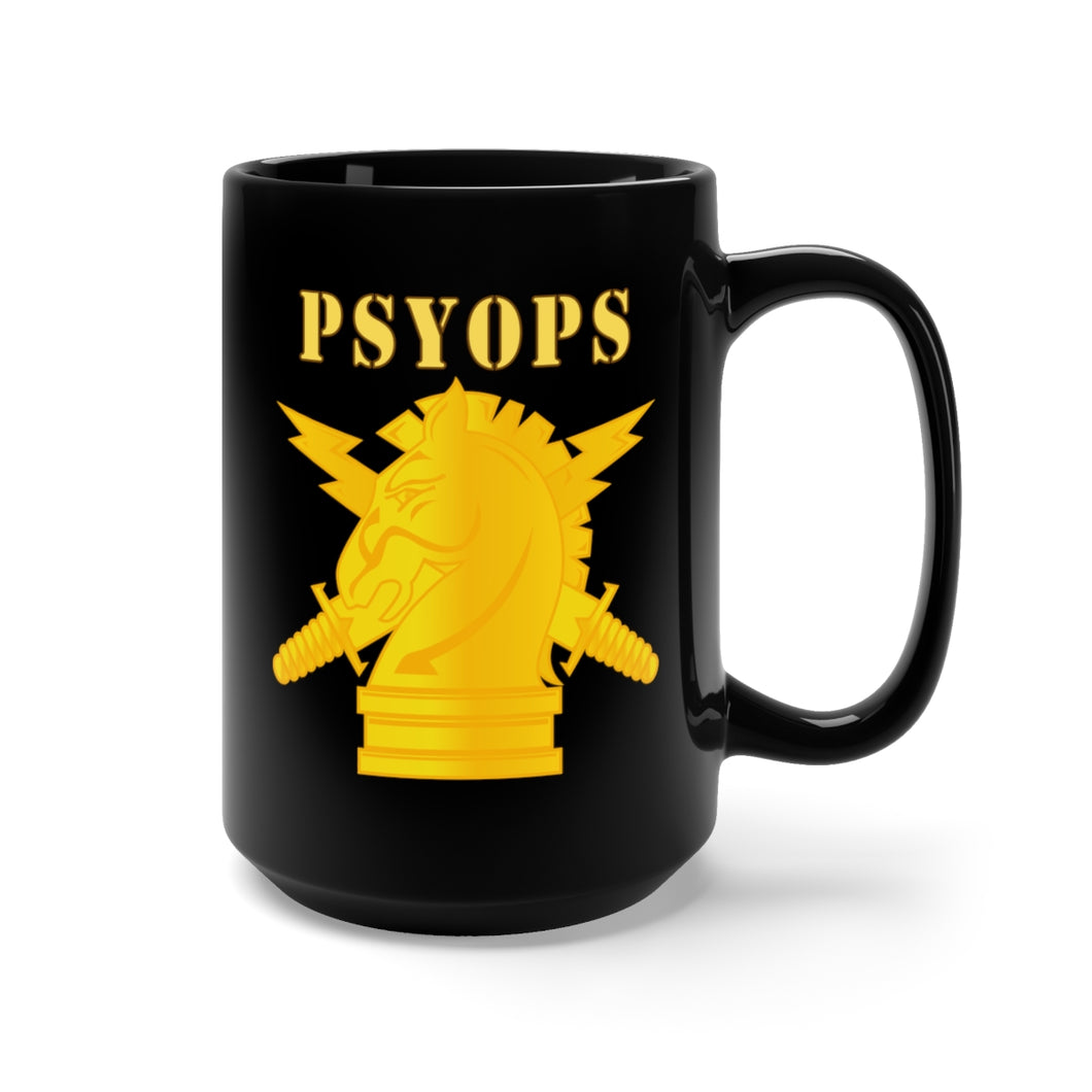 Black Mug 15oz - Army - PSYOPS w Branch Insignia - Line X 300 - Hat