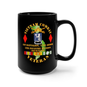 Black Mug 15oz - Vietnam Combat Vet - 1st Bn 77th Armor - 5th Inf Div SSI