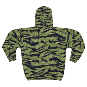 AOP Unisex Zip Hoodie - Military Tiger Stripe Jungle Camouflage