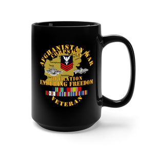 Black Mug 15oz - Navy - Afghanistan War Corpsman - Operation Enduring Freedom - Veteran w FMF - AFGHAN SVC