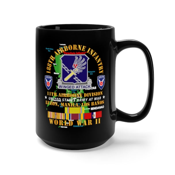 Black Mug 15oz - Army - 188th Airborne Infantry - The Philippines - WWII w PAC SVC X 300