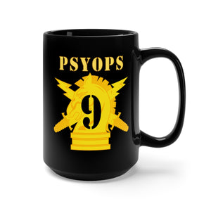 Black Mug 15oz - Army - PSYOPS w Branch Insignia - 9th Battalion Numeral - Line X 300 - Hat