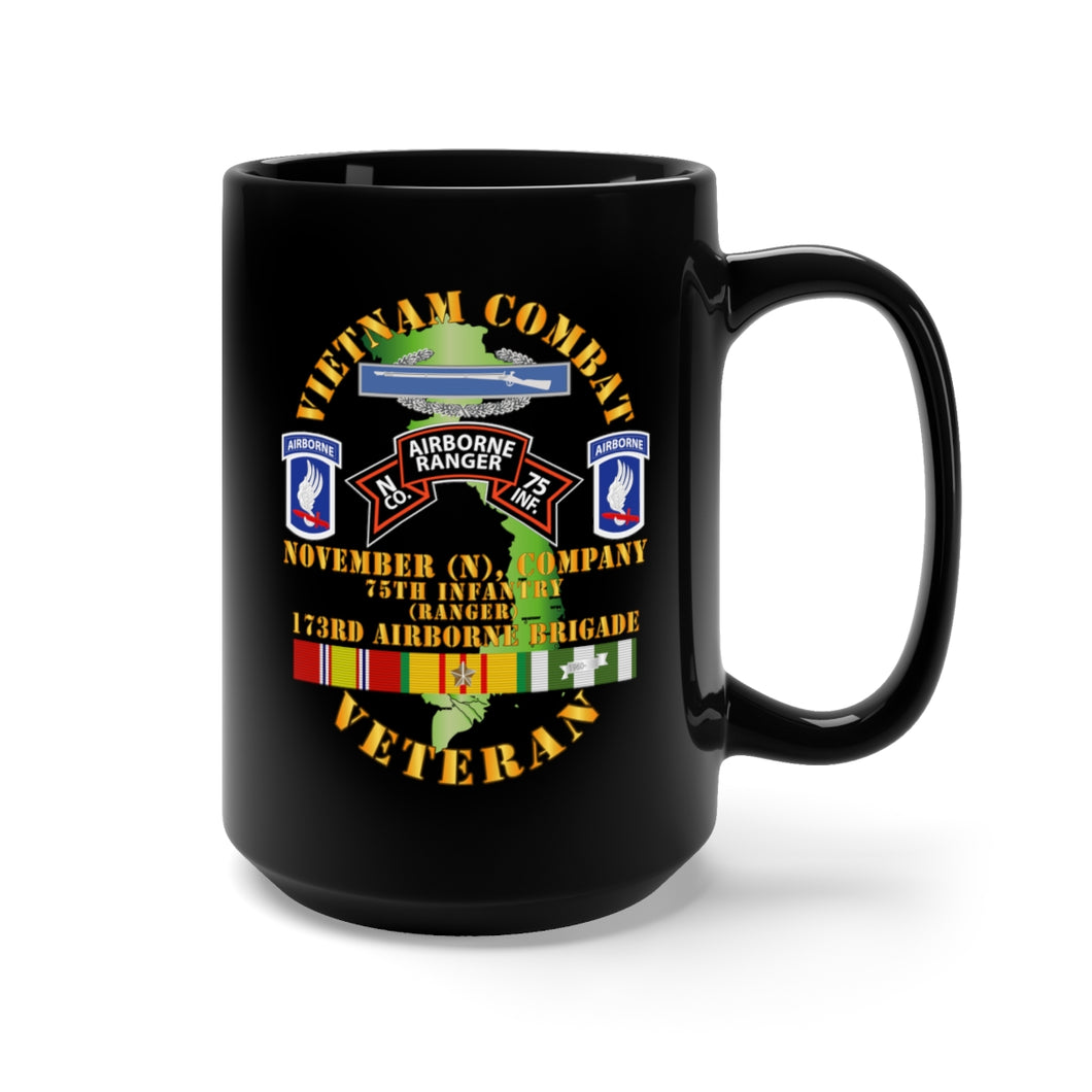 Black Mug 15oz - Army - Vietnam Combat Vet - N Co 75th Infantry (Ranger) - 173rd Airborne Bde SSI