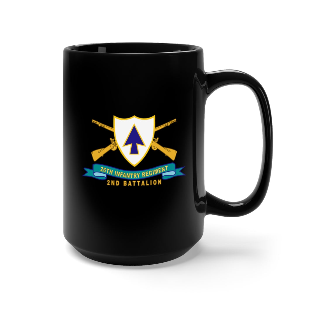 Black Mug 15oz - Army - 26th Infantry Regiment - DUI w Br - Ribbon - 2nd Bn X 300