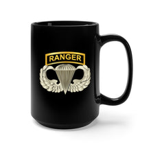 Load image into Gallery viewer, Black Mug 15oz - Airborne Badge - Ranger Tab
