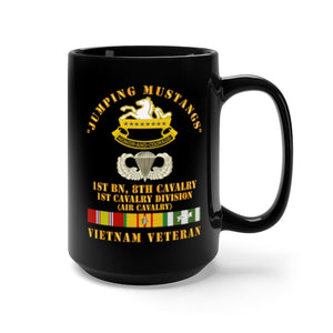 Black Mug - Army - Jumping Mustangs w DUI - ABN Basic - 1st Bn 8th Cav w VN