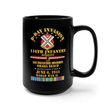 Load image into Gallery viewer, Black Mug 15oz - Army - 116th Infantry Regt - 1st ID - D Day w Follow Me w SVC
