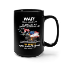 Load image into Gallery viewer, Black Mug 15oz - Navy - WAR - Attack on Pearl Harbor - Japanese Planes - USS Arizona
