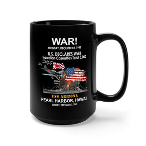 Black Mug 15oz - Navy - WAR - Attack on Pearl Harbor - Japanese Planes - USS Arizona