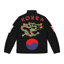 Load image into Gallery viewer, Men&#39;s Puffer Jacket (AOP) - Black Shirt with Korea Dragon and Flags
