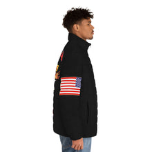 Load image into Gallery viewer, Men&#39;s Puffer Jacket (AOP) - Black Shirt with Korea Dragon and Flags
