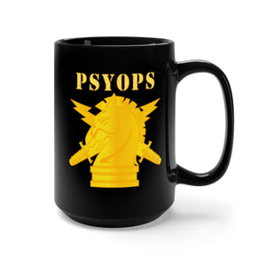 Black Mug 15oz - Army - PSYOPS w Branch Insignia - Line X 300