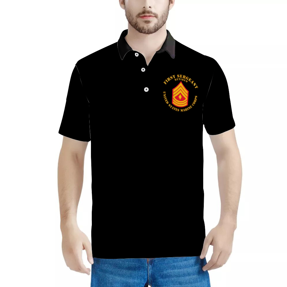 Custom Shirts All Over Print POLO Neck Shirts - USMC - First Sergeant - Retired X 300