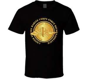 Emblem - USMC - Force Recon on USMC Gold T Shirt