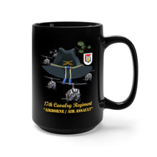 Load image into Gallery viewer, Black Mug 15oz - Army - 17th Cavalry Hat - Abn - Air Assault w Br w Flash w Slicks
