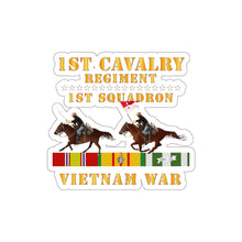 Load image into Gallery viewer, Die-Cut Stickers - 1st Squadron, 1st Cavalry Regiment - Vietnam War with 2 Cavalry Riders and Vietnam Service Ribbons
