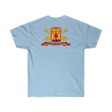 Load image into Gallery viewer, Unisex Ultra Cotton Tee - Army - 57th Artillery Brigade - Distinctive Unit Insignia (DUI) and Shoulder Patch  (SSI) with Artillery Branch and Ribbon
