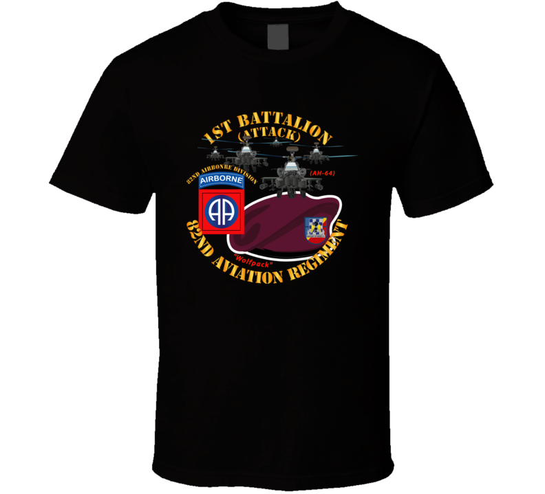 Army - 1st Bn 82nd Avn Regiment - Maroon Beret w Atk Helicopters Classic T Shirt