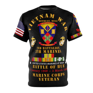 Unisex AOP Tee - USMC - Vietnam War Veteran - 2nd Battalion, 5th Marines - Battle of Hue - 31 Jan 1968 – 2 Mar 1968 - w CAR VN SVC