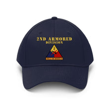 Load image into Gallery viewer, Unisex Twill Hat - 2nd Armored Division - Shoulder Sleeve Insignia (SSI) without Text - &quot;Hell on Wheels&quot;  - Direct to Garment (DTG) Printed
