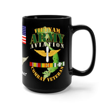 Load image into Gallery viewer, Black Mug 15oz - Army - Combat Veteran - Vietnam Door Gunner - Air Assault with Aviation Branch and Vietnam Service Ribbons
