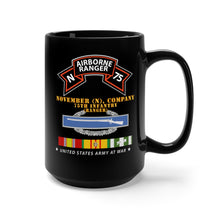 Load image into Gallery viewer, Black Mug 15oz -Army - N Company, 75th Infantry (RANGER), 173rd Airborne Brigade, Vietnam Veteran with Vietnam Service Ribbons
