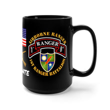 Load image into Gallery viewer, Black Mug 15oz - SOF - 1st Ranger Battalion - Airborne Ranger with 3 Ranger Jumpers and Unit Crest
