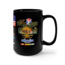 Load image into Gallery viewer, Black Mug 15oz - 11th Infantry Brigade - Vietnam War Veteran with Jungle Patrol, Combat Infantryman Badge,Vietnam SVC Ribbons
