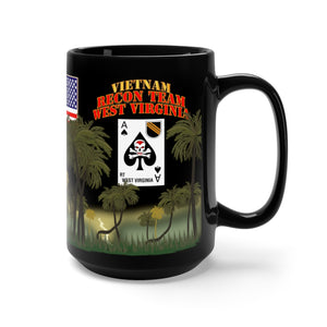 Black Mug 15oz - Army - Special Forces - Recon Team - West Virginia with Vietnam War Rib
