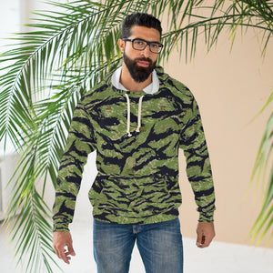 AOP Unisex Pullover Hoodie - Military Tiger Stripe Jungle Camouflage