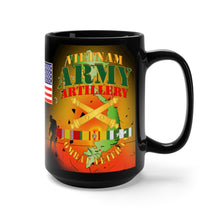 Load image into Gallery viewer, Black Mug 15oz - Army - Combat Artillery - Vietnam with CAB, Branch and Vietnam Service Ribbons
