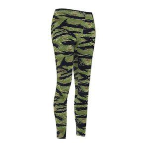 Women's Cut & Sew Casual Leggings - Vietnam Military Tiger Stripe Jungle Camouflage