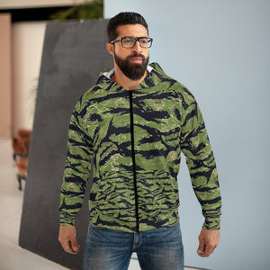 AOP Unisex Zip Hoodie - Military Tiger Stripe Jungle Camouflage