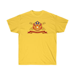 Unisex Ultra Cotton Tee - Army - 57th Artillery Brigade - Distinctive Unit Insignia (DUI) and Shoulder Patch  (SSI) with Artillery Branch and Ribbon