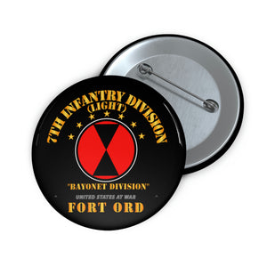 Custom Pin Buttons - Army - 7th Infantry Division - Ft Ord