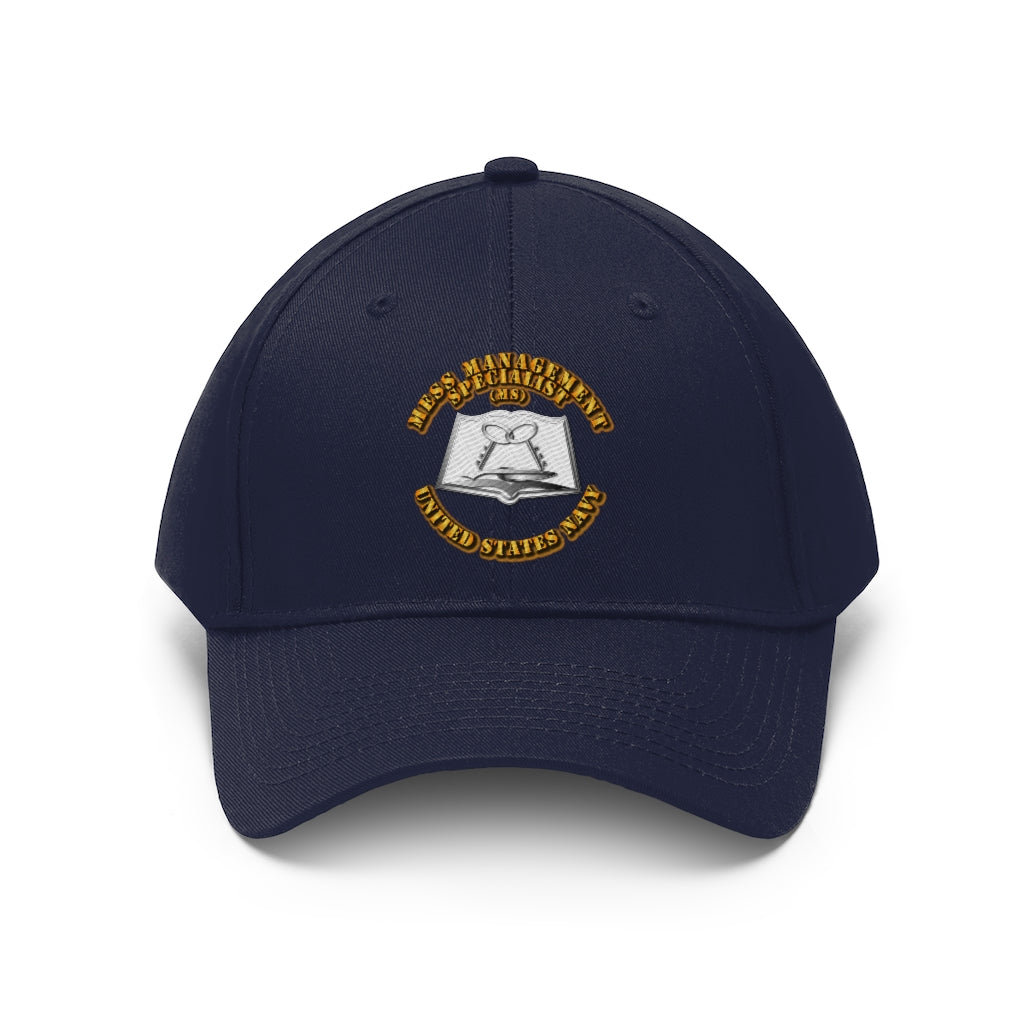 Unisex Twill Hat - Navy - Rate - Mess Management Specialist - Direct to Garment (DTG) - Printed