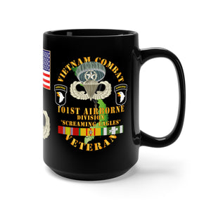 Black Mug 15oz - Army - 101st Airborne Division "Screaming Eagles" - Jumpmaster Airborne Badge with Vietnam Service Ribbons