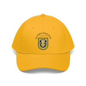 Unisex Twill Hat - 1st Special Forces Group (SFG) (Airborne) Flash with Crest with Text - Direct to Garment (DTG) - Printed