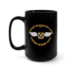 Black Mug 15oz - Navy - Rate - Aviation Boatswain's Mate - Gold Anchor w Txt