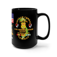 Load image into Gallery viewer, Black Mug 15oz - Army - 11th Armored Cavalry Regiment with M551 Sheridan, Patch and Unit Crest and Vietnam Service Ribbons
