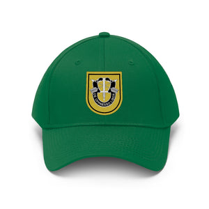 Unisex Twill Hat - 1st Special Forces Group (SFG) (Airborne) Flash with Crest - Direct to Garment (DTG) - Printed